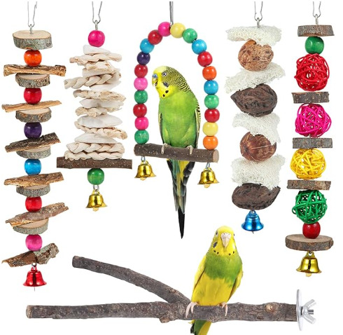 Bird Perch Parrot Toys Wooden Chew Toys Perch Stand for Parrot Conure Cockatiel Lovebird Parrotlet Budgie Finches