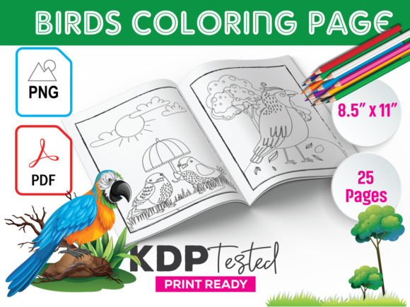 Birds Coloring Page KDP Interior Graphic